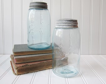 Antique Light Blue Ball Mason Jars with Zinc Lids (Set of 2)