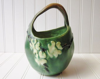 1928 Roseville Dogwood II Pottery Basket Bowl