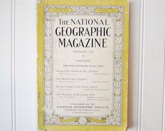 Antique Magazine, February 1928 The National Geographic Magazine, Vintage Advertising, Paper Ephemera, Antique Paper Pages