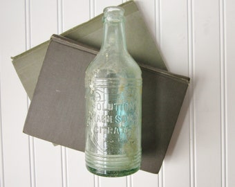 Antique Aqua Green Glass Bottle, Solution Magnesium Citrate U.S.P. Apothecary Bottle