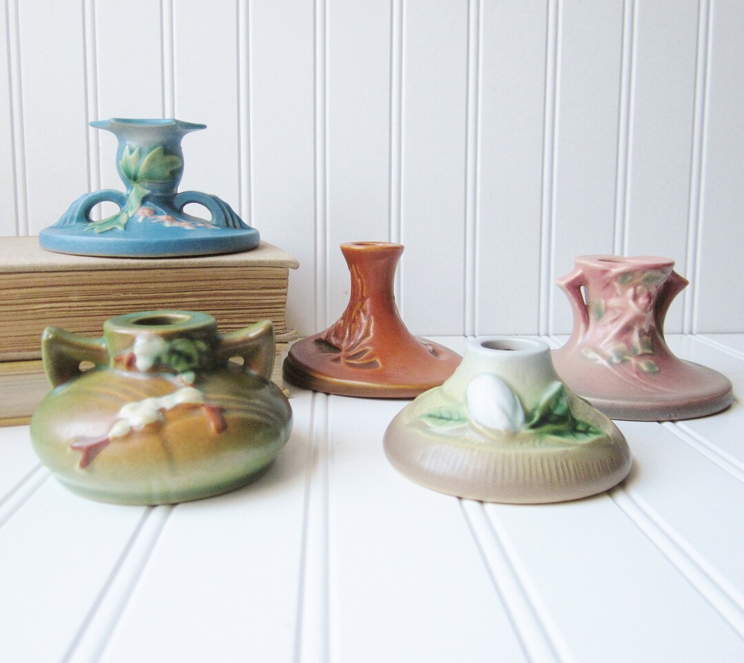 5 Mismatched Roseville Pottery Candle Holders Roseville Etsy