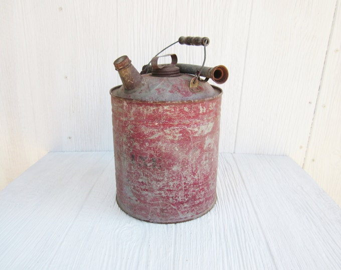 Gas Can Old Metal Gas Can With Nozzle and Wood Bail Handle Etsy