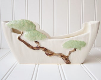 Roseville Pottery Ming Tree Planter, 1947 White Ming Tree Window Box Planter 568-8, Mid Century Decor