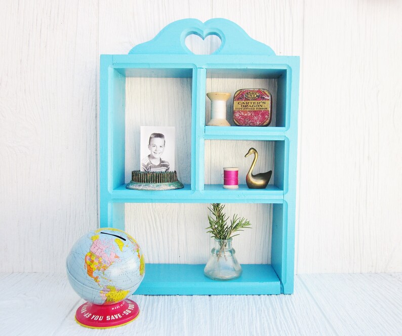Vintage Shadow Box Shelf Aqua Blue Display Shelf Shabby Chic Etsy