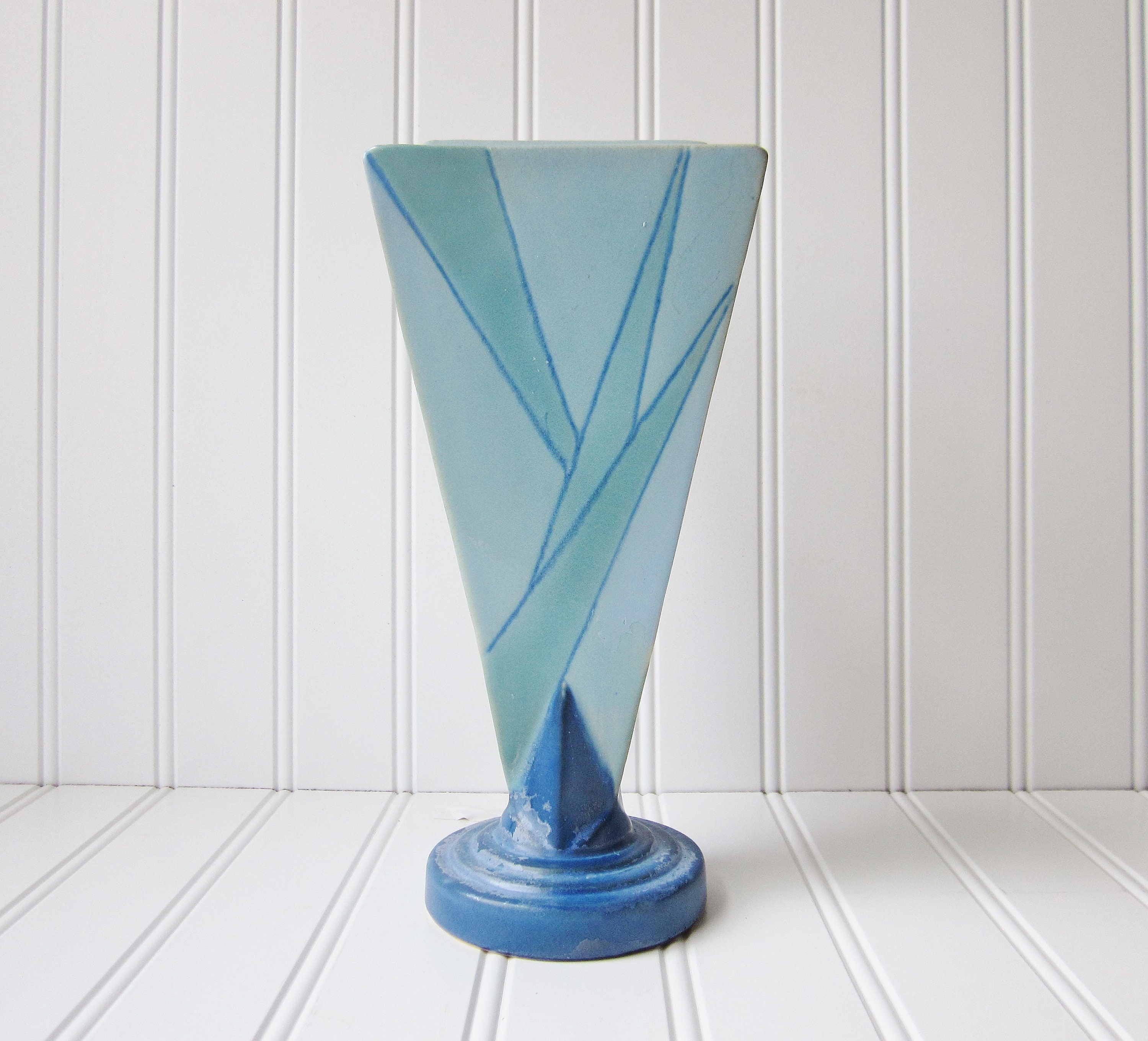 Roseville Pottery Futura Vase 388-9 1928 Blue Triangle Art - Etsy