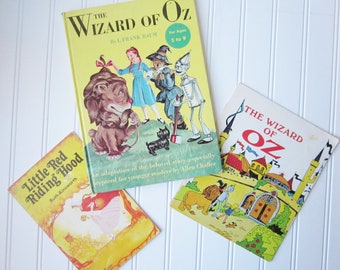 Vintage The Wizard of Oz and Little Red Riding Hood Books, Children's Book Lot, Paper Ephemera