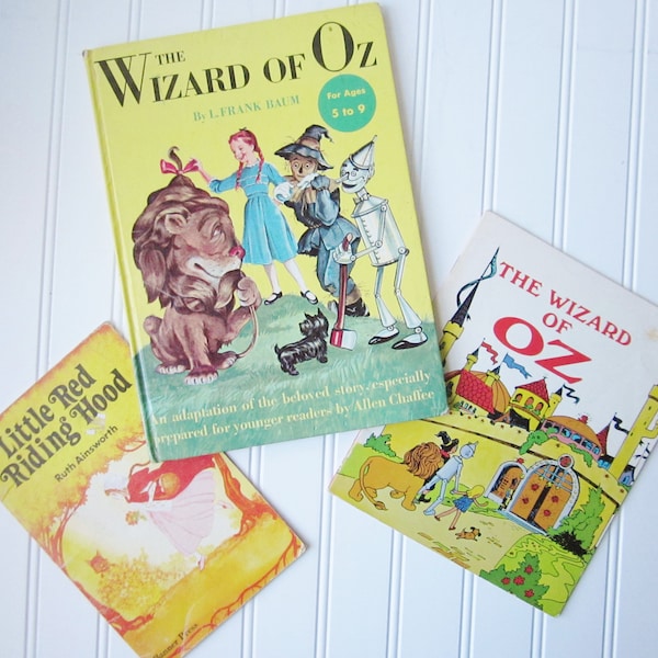 Vintage The Wizard of Oz and Little Red Riding Hood Books, Children's Book Lot, Paper Ephemera