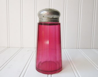 Vintage Cranberry Glass Shaker, Sugar Shaker or Muffineer