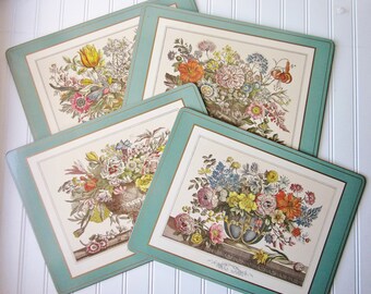 Vintage Floral Placemats Set of 4, Signature Pimpernel Placemats with Furber Flowers Made in England in Original Box