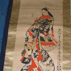 Japans/Chinese hangende houtblokrol uit het begin van de 20e eeuw, gesigneerd