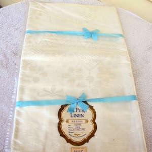 Vintage Czechoslovakia Pure Linen Table Cloth/6 Napkins 59 X 83 New Old Stock