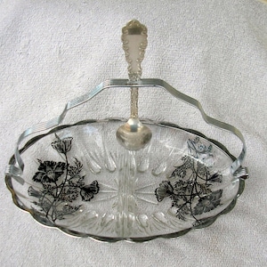 Silver City Flanders Poppy Sterling Overlay Divided Relish Dish w/spoon Holder