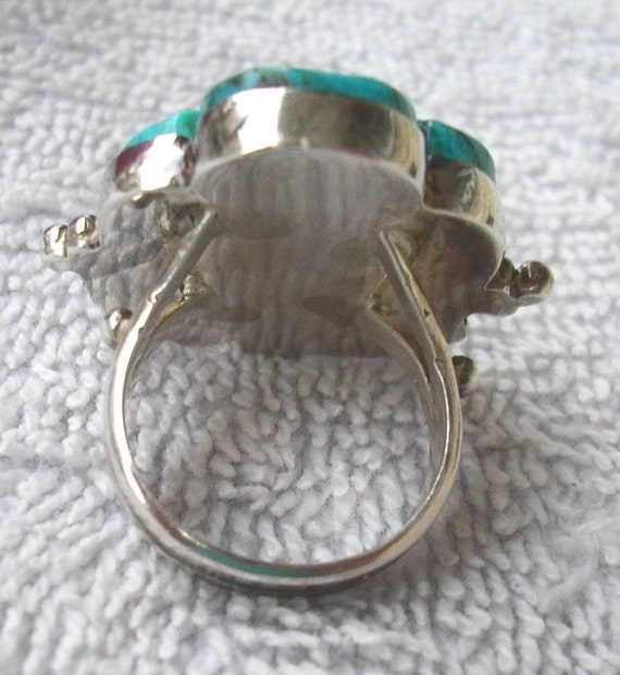 Sterling Silver & Large Turquoise Flower Ring 12 … - image 5