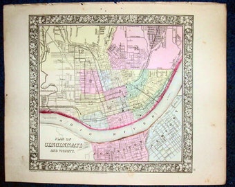 Plan original de la carte Mitchell de 1860 de la VILLE DE CINCINNATI, Covington