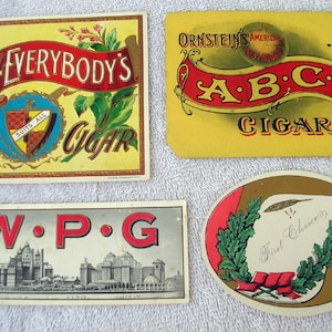Lot of 4 Antique Salesman Sample Outer Cigar Box Labels, Lot #4