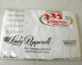 Vintage Lady Pepperell Reversible Twin Size Fitted Bottom Sheet, New Old Stock
