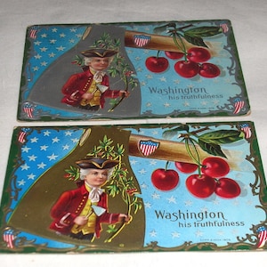 Lot de 2, 1909, cartes postales d'anniversaire gaufrées George Washington,