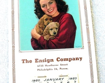 1950 Gilbert/Parker Advertising Calendar, Philadelphia Penna. Puppies  NEW OLD STOCK