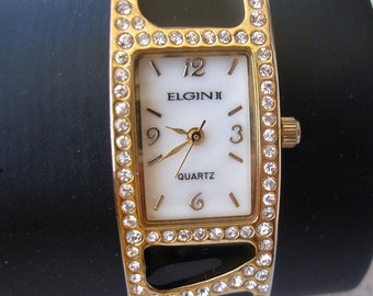 Reloj vintage Elgin ll Quarts para mujer, cristales, estado de funcionamiento, batería nueva,
