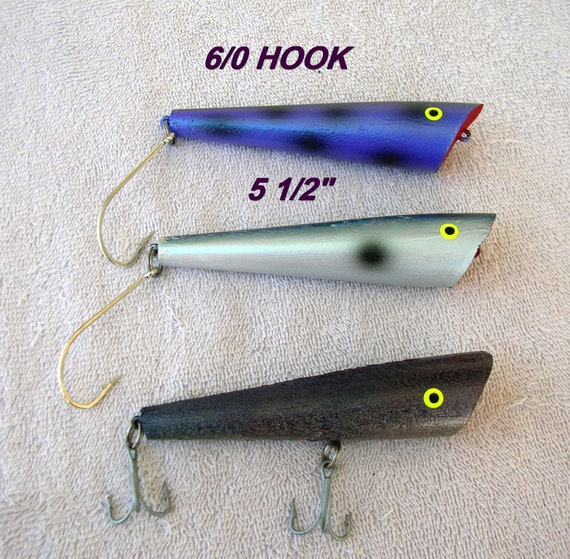 3 Wooden Fishing Lures, 5 1/2, 6/0 Hooks, Stock A 