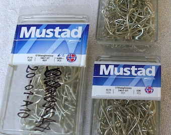 Lot de 263 crochets mustad, taille 6 & 7 Classic O’Shaughnessy Forged Lot # B