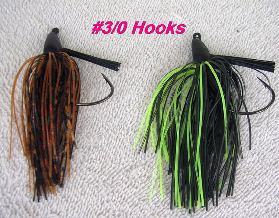 6 Hand Tied 3/8 Oz Bass Jigs, Glitter Bio Silk Skirts, Good