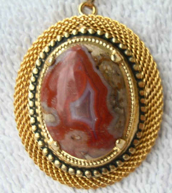 Large Vintage OBSIDIAN POLISHED Stone Pendant, Goldto… - Gem