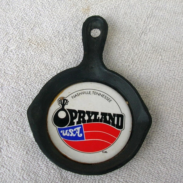 Vintage 1970's Mini Opryland Souvenir Advertising, Cast Iron Frypan, 6 inches