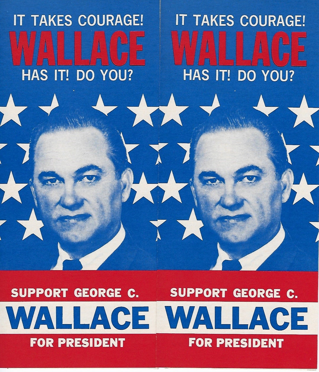 6 Original 1968 GEORGE WALLACE for President Campaign Brochure, Unused