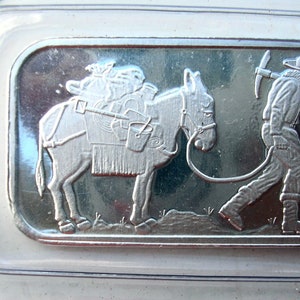 1 Troy Oz. Silver Town .999 Fine Silver Ingot.  Prospect Pete, In Heat Sealed Plastic.
