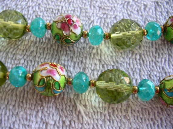 Chinoiserie Cloisonne & Glass Beaded Necklace w/R… - image 4