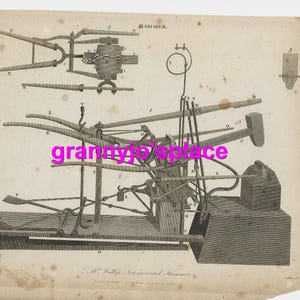 May include: A detailed black and white illustration of a mechanical hammer. The illustration shows the hammer in various stages of operation, with labels indicating different parts of the machine. The text "Mr.  Wallas's Improved Hammer" is printed below the illustration.