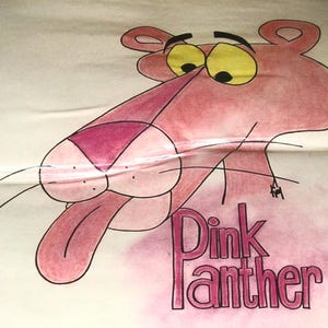 Calcomanía de vinilo vintage de la PANTERA ROSA de los años 70/póster firmado por el artista, tamaño King, 18 x 22