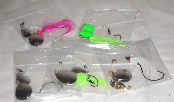 5 Hand Tied Fishing Rigs, Double Blades / Fluke Flounder Croakers