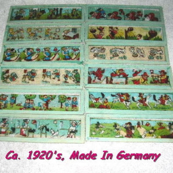 12 German Magic Lantern Slides, Cartoons 1920's  Mickey Mouse, Plus