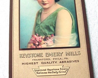 1925 Keystone Emery Mills Calendar, Norma Calendar Girl Lithograph