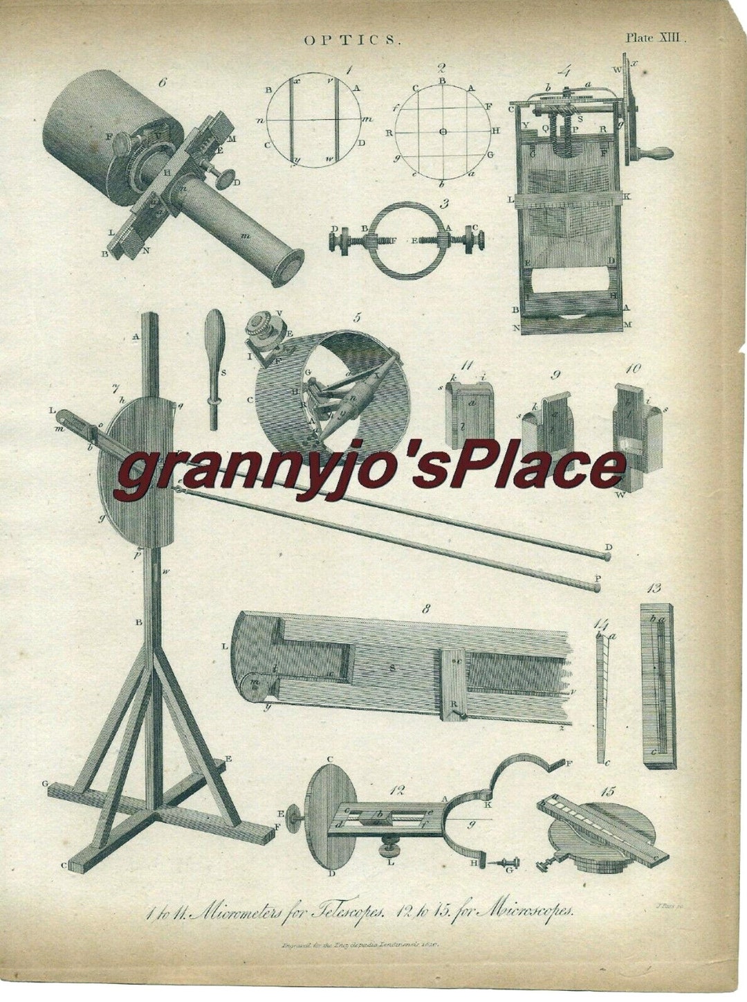 1820 Copperplate Engraving ,of Micrometers for Telescopes & Microscopes ...