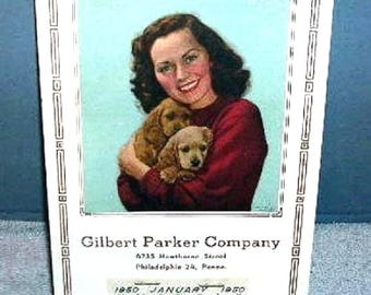 1950 Gilbert/Parker Advertising Calendar, Phila. Penna. Lady with Puppies