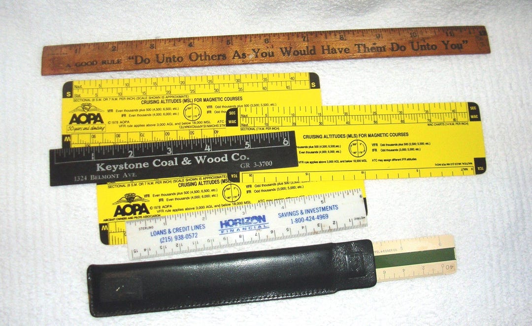 7 Vintage Advertising Rulers, Coca Cola, AOPA, Keuffel & Esser ...
