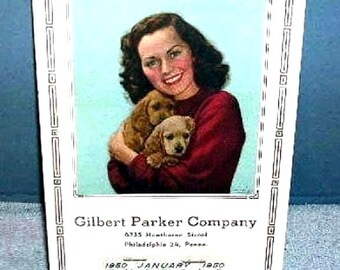 1950 Gilbert/Parker Advertising Calendar, Phila. Penna. Lady with Puppies