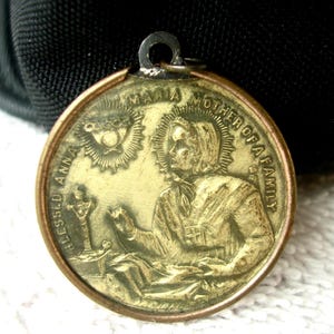 Antique Bronze Catholic Pendent, Blessed Anna Maria, & Holy Trinity