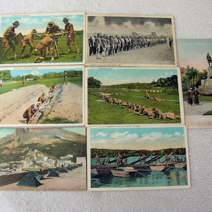 Lote de 7 postales de colores militares originales de la Primera Guerra Mundial. soldados del ejército,