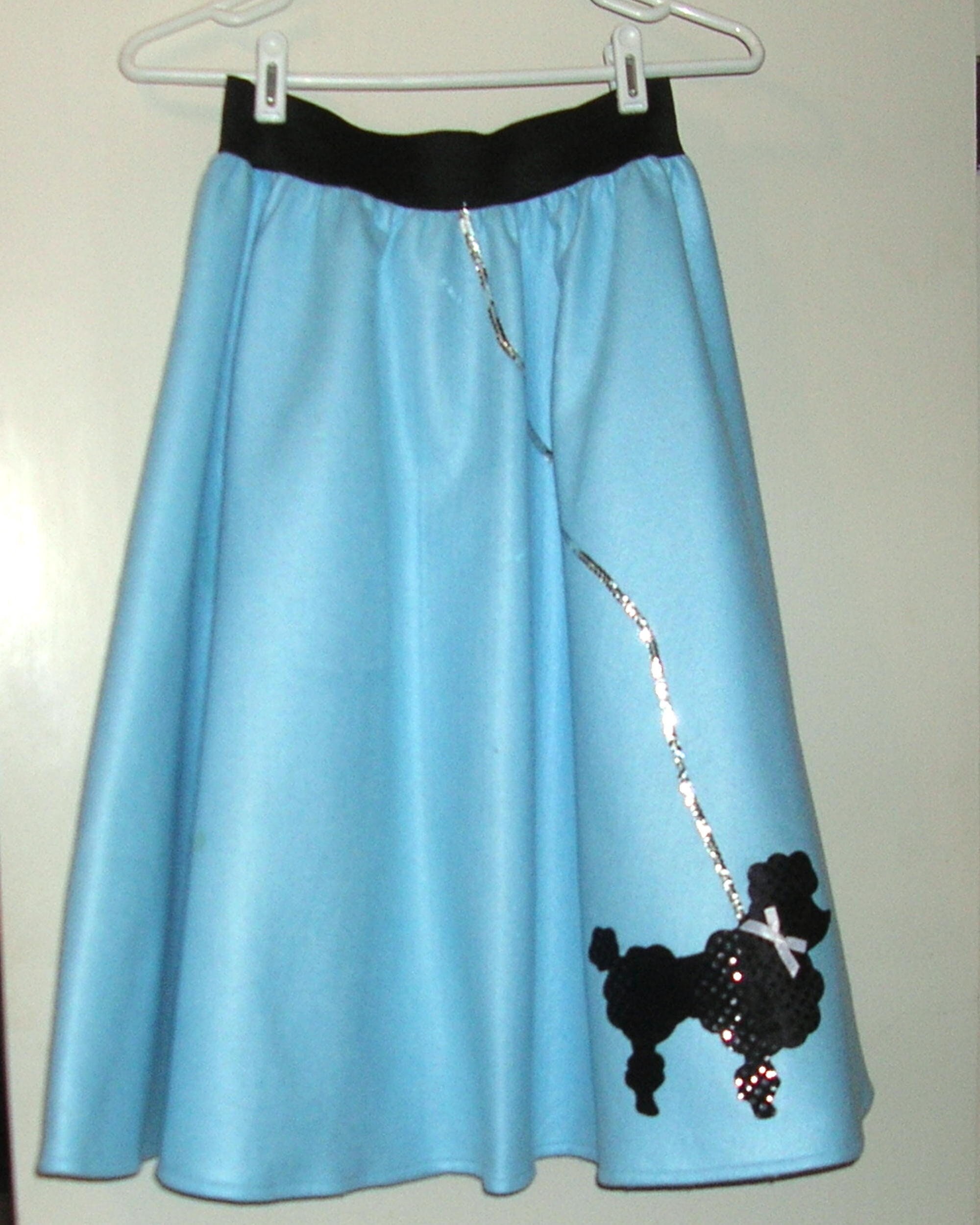 Vintage Charades Lt Blue Poodle Skirt Adult Size L Silver Sequin