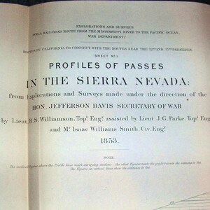 Perfiles de mapas de los pasos de Sierra Nevada de Jeff Davis de 1853, reimpresión de la década de 1860