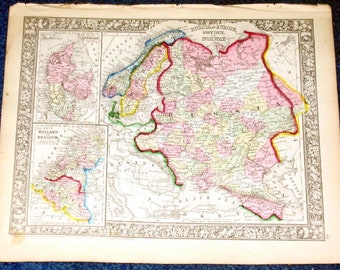 Origial 1860 Mitchell Carte de la Russie, Suède, Norvège, Hollande, Danemark 12,5 x 15,25