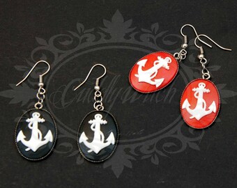 25x18 anchor cameo earrings. choose you color! - Nautical pin up rockabilly fifties sailor