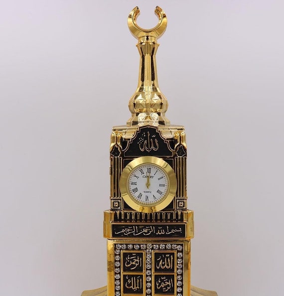 Gold Color Zamzam Clock Tower with names of Allah and Kaaba Islamic Sculpture agrohort.ipb.ac.id