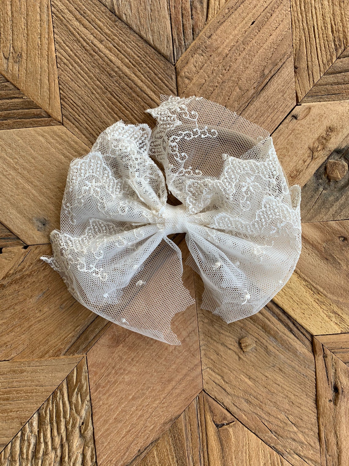 Embroidered Tulle Hair Bow Etsy