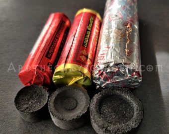 Charcoal Pucks for burning incense.  High quality, quick-light charcoal pucks-3 Sizes.