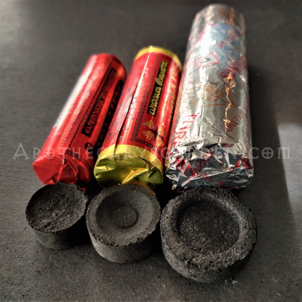 Charcoal Pucks for burning incense.  High quality, quick-light charcoal pucks-3 Sizes.